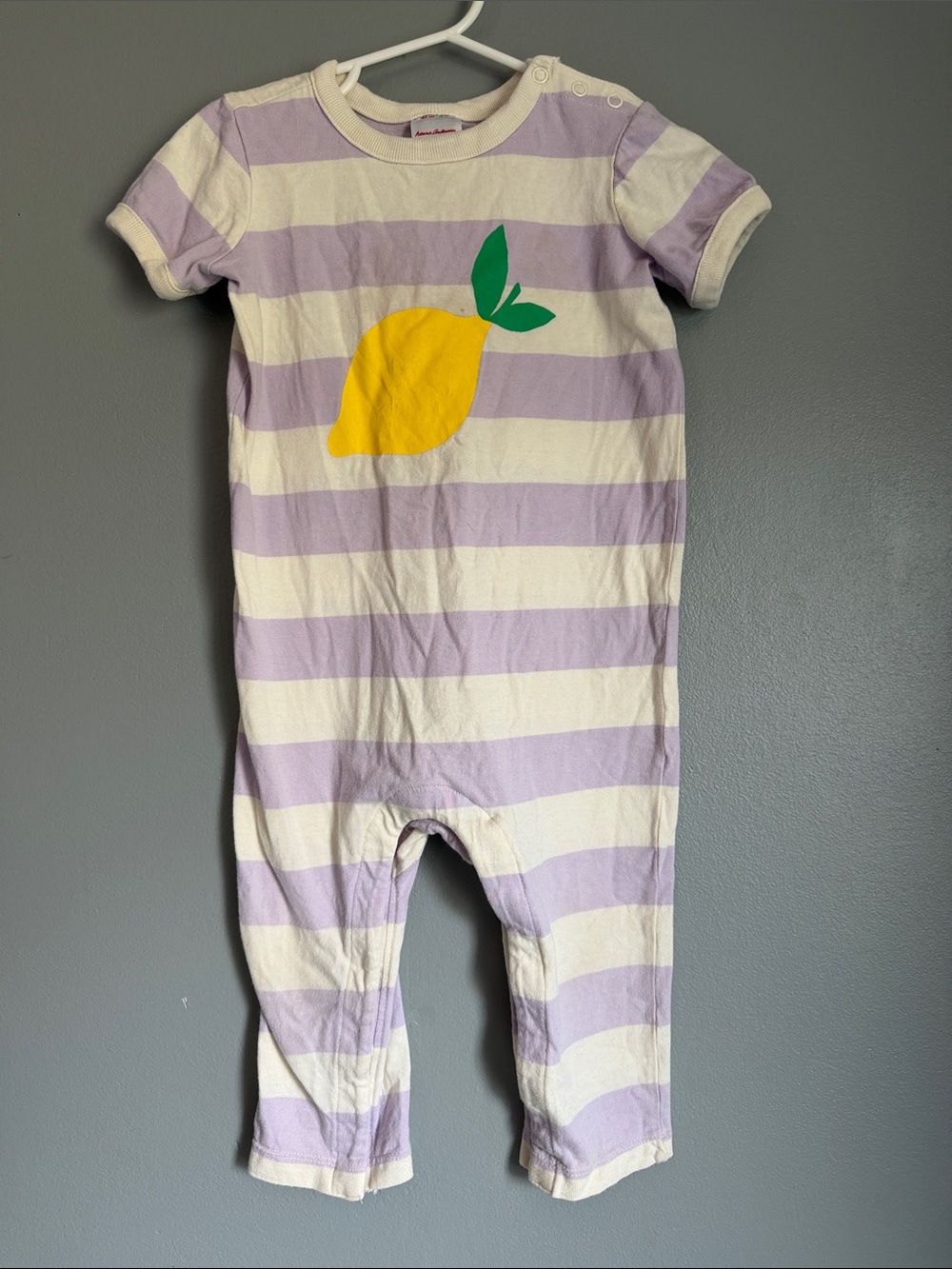Hanna Andersson Kids Striped Lemon One-Piece Romper - Purple & Cream